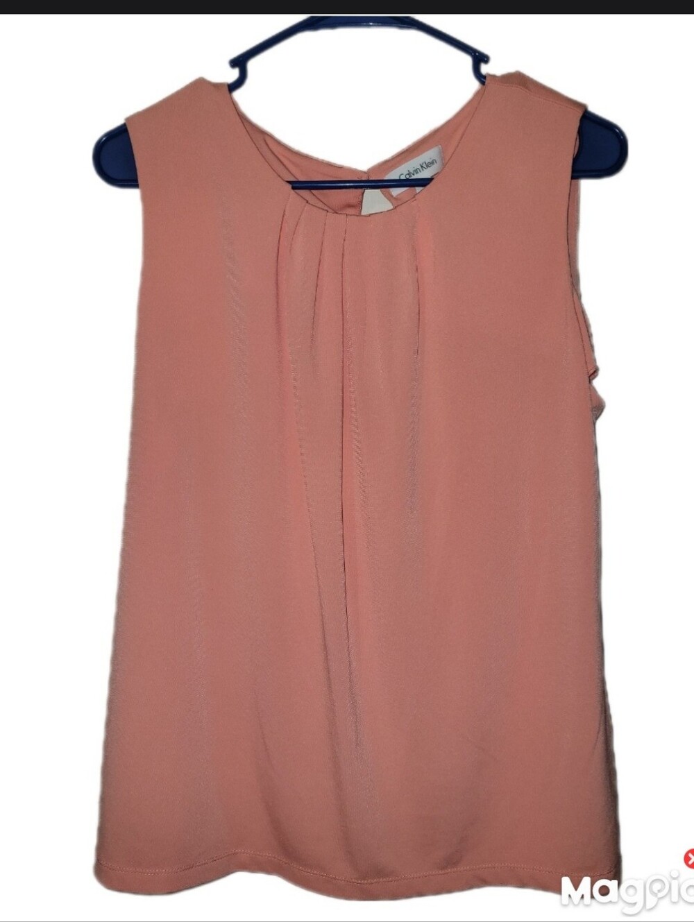 Calvin Klein Pleated Front Cap Sleeve Peach Keyhole Button Size XL